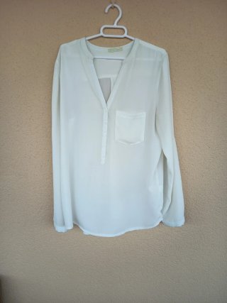 Blusa blanca manga larga mujer