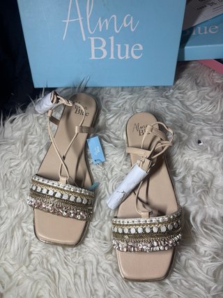 Sandalias Alma Blue Beige y Doradas