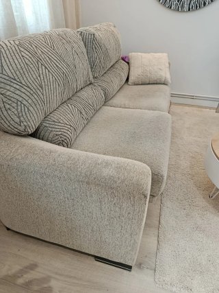 Sofá 3 plazas deslizante tela beige/gris