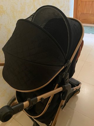 Carro de bebé negro y dorado