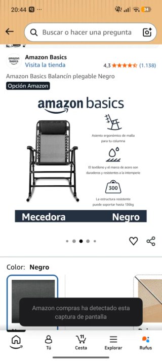 Balancín/Silla Plegable Color Negro Amazon basics