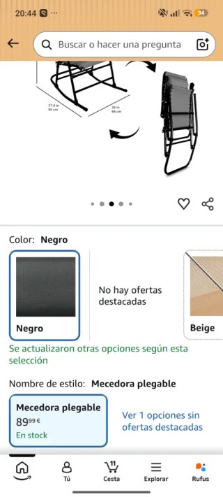 Balancín/Silla Plegable Color Negro Amazon basics