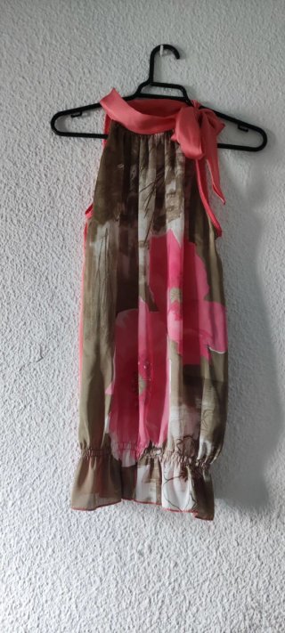 Top Verano Flores Rosa y Marrón Talla Única