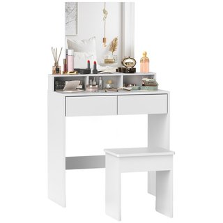 Tavolo da Trucco con Specchio, 3 Ripiani, 2 Casset