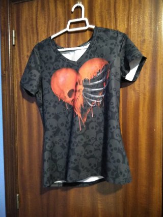 Camiseta S Mujer Corazón Calavera