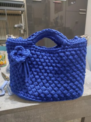 Borsa uncinetto beige con catena