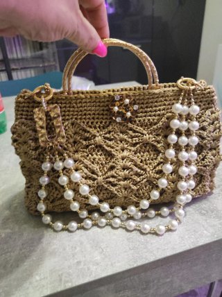Borsa uncinetto beige con catena