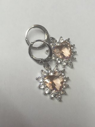 Pendientes Corazón Plata Circonitas Rosa