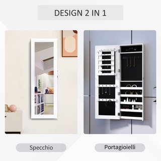 Specchio Portagioie da Parete con Ganci e Scompart