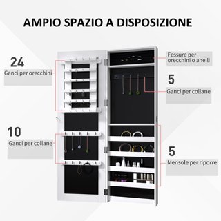 Specchio Portagioie da Parete con Ganci e Scompart