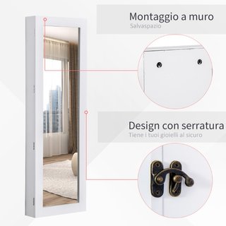 Specchio Portagioie da Parete con Ganci e Scompart
