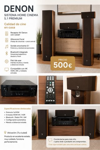 Denon AVR-X250BT Receptor AV Negro