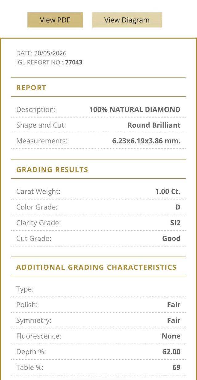 Punto de Luz Oro 18k Diamante 1.00 Ct Natural