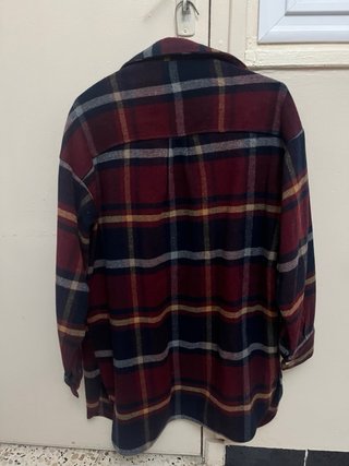 Camisa larga cuadros granate y azul