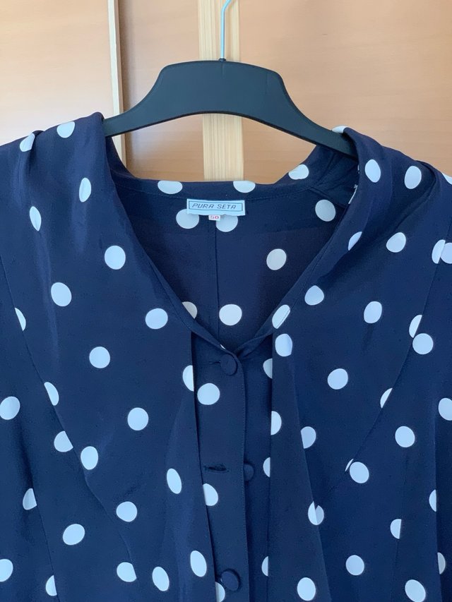 Vestido azul con lunares blancos Pura Seta