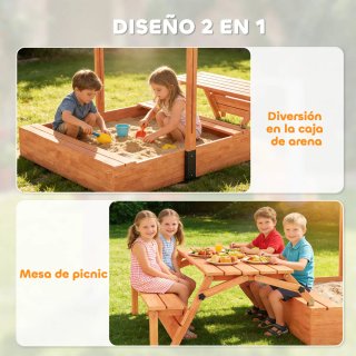 Arenero Madera Niños Toldo Ajustable
