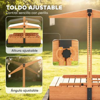 Arenero Madera Niños Toldo Ajustable