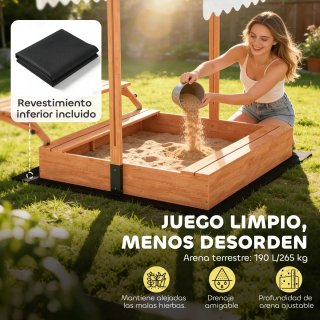 Arenero Madera Niños Toldo Ajustable