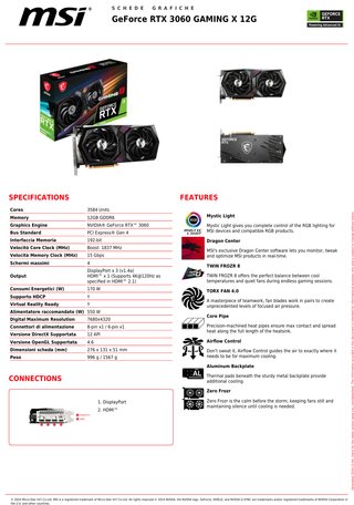 MSI RTX 3060 Gaming X 12G + Set Cavi Custom