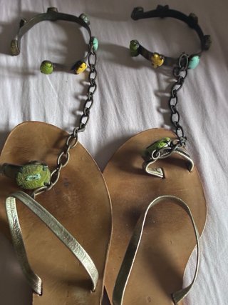 Sandalias Luis Onofre Oro y Verde Oliva