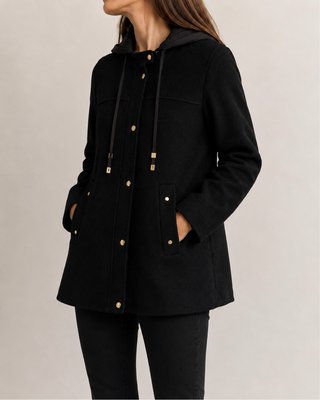 Abrigo Zara Basic Negro con Capucha Talla M