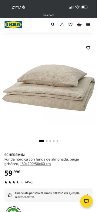 Funda Nórdica Beige Algodón orgánico 240x220 IKEA