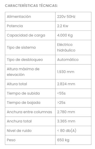 Elevador dos columnas para coches