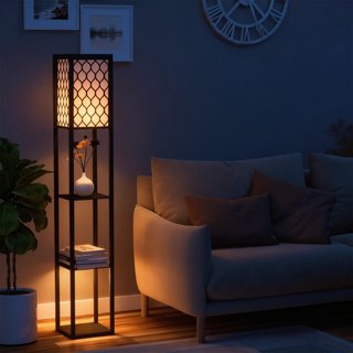 Lampada da Terra 2 in 1 Salvaspazio con 3 Ripiani,