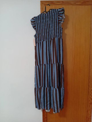 Vestido largo rayas azul y marrón