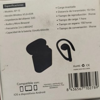 SMART AP-1S Auriculares Inalámbricos Negros