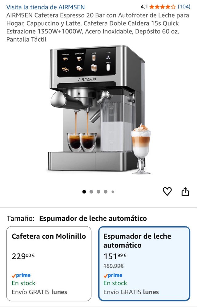 Cafetera AIRMSEN Espresso 20 Bar Autoespuma
