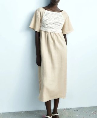Vestito in maglia combinata con lino Zara