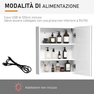 Armadietto Pensile da Bagno con 1 Anta, Specchio e