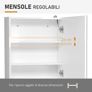 Armadietto Pensile da Bagno con 1 Anta, Specchio e