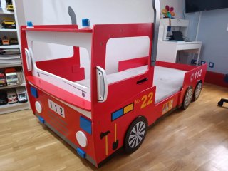 Cama infantil bomberos roja