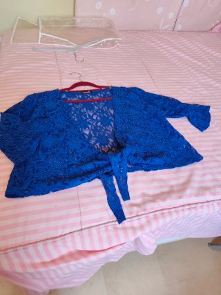 Bolero/Chaquetilla encaje azul pavo real talla 48/