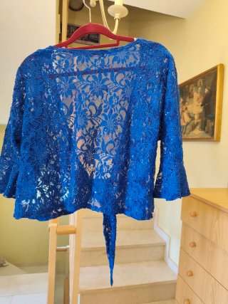 Bolero/Chaquetilla encaje azul pavo real talla 48/