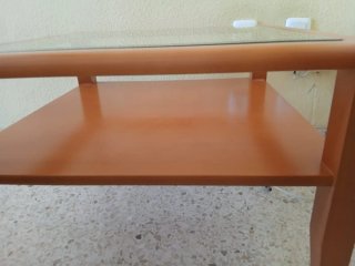 Mesa auxiliar madera y cristal
