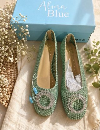 Bailarinas Alma Blue verdes con pedrería
