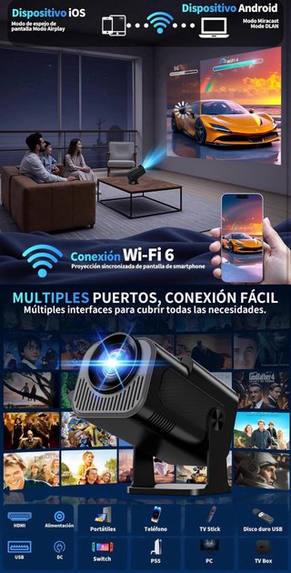 Proyector 4K 1080P WiFi 6 Bluetooth 5.2