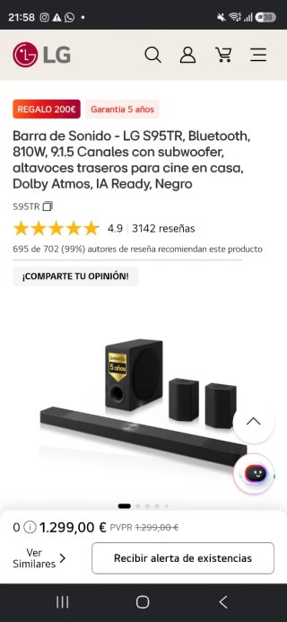 Barra de Sonido LG S95TR