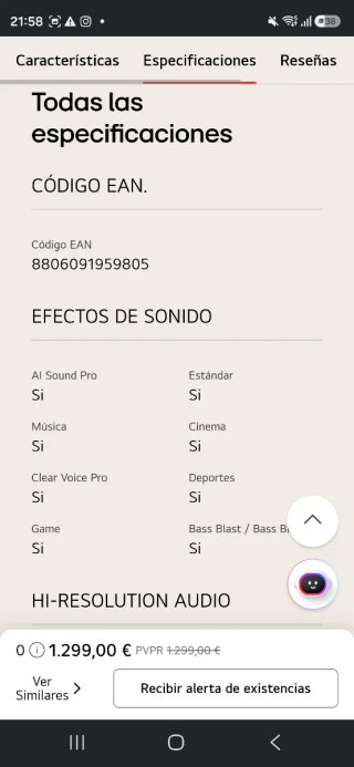 Barra de Sonido LG S95TR