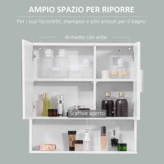 Armadietto Specchiera Pensile da Bagno in Legno co