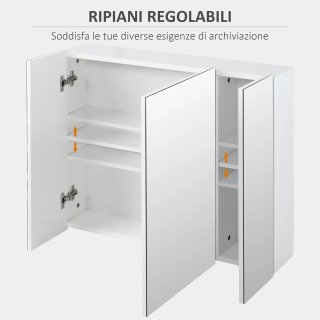Armadietto Bagno con 3 Ante Specchiate e Ripiani R