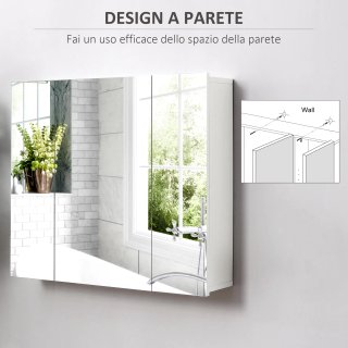 Armadietto Bagno con 3 Ante Specchiate e Ripiani R