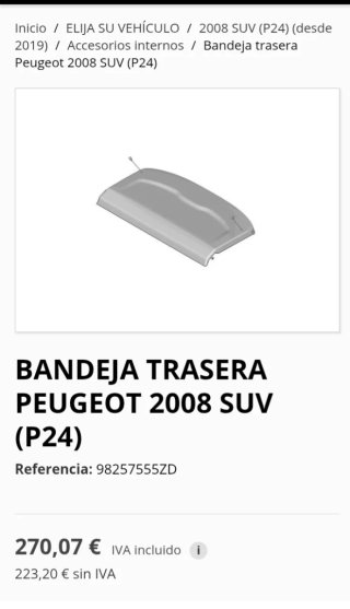 Bandeja maletero Peugeot 2008 nueva
