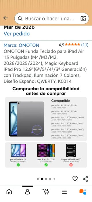 Funda Teclado OMOTON iPad Air 13 Magic Keyboard