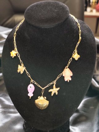 Collar cadena eslabones con charms marinos