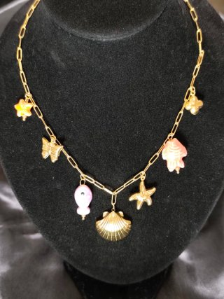 Collar cadena eslabones con charms marinos