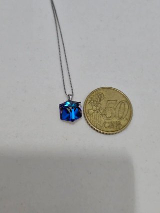 Collar Plata 925 Ley Colgante Azul Hexagonal